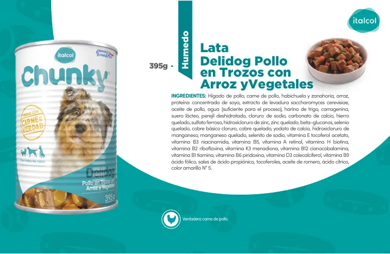 Lata Delidog Pollo en Trozos con Arroz y Vegetales