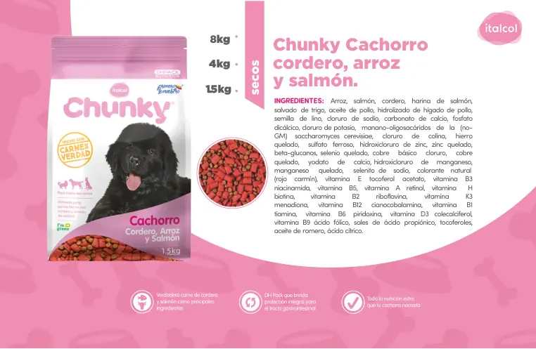 Chunky Cachorro Cordero, Arroz y Salmón